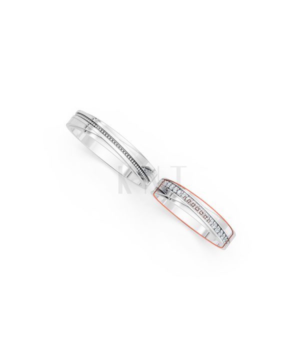 Nhẫn cưới E844 màu vàng trắng White Gold kiểu dáng cá tính, hiện đại