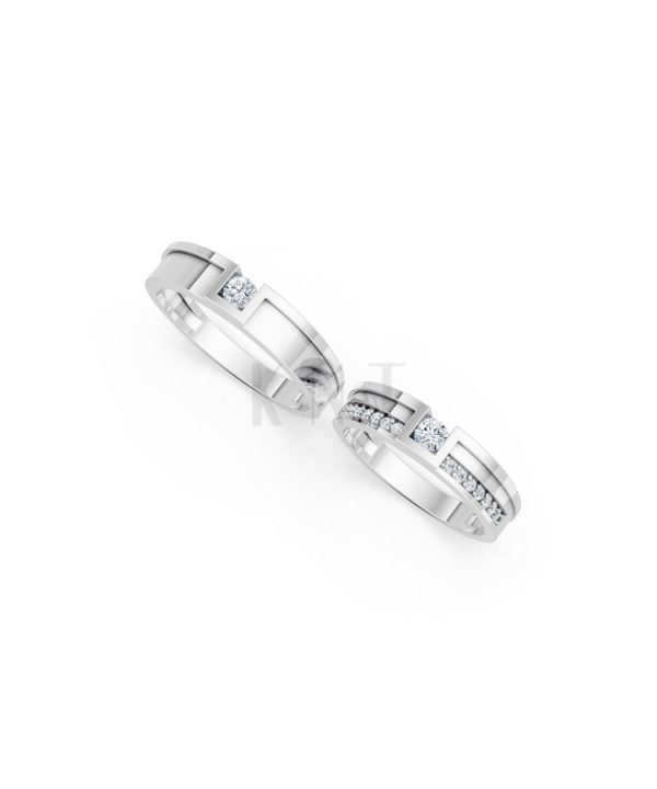 NHẪN CƯỚI E854 màu vàng trắng White Gold vàng sáng bóng, thiết kế trẻ trung