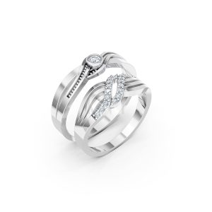 Nhẫn Cưới E861 màu vàng trắng White Gold kiểu dáng hiện đại, nổi bật