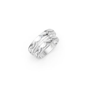 Nhẫn cưới E869 phong cách hiện đại, họa tiết sóng uốn lượn tinh tế màu vàng trắng White Gold kiểu dáng hiện đại, nổi bật