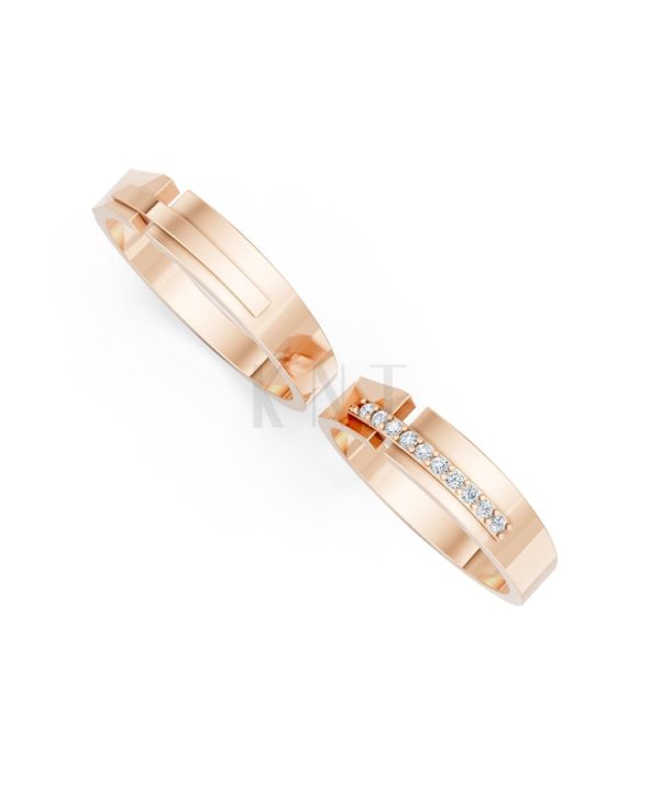 Nhẫn cưới E870 vàng hồng Rose Gold vàng đẹp, kiểu dáng trẻ trung, độc đáo