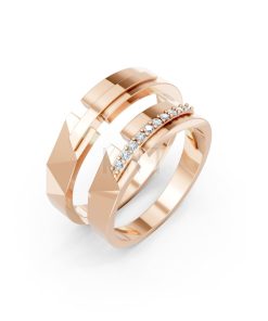 Nhẫn cưới E870 vàng hồng Rose Gold họa tiết ấn tượng, cá tính
