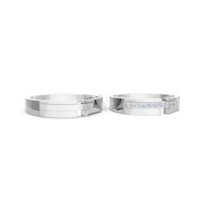 Nhẫn cưới E870 vàng trắng White Gold vàng sáng, đường nét sắc sảo, tinh tế