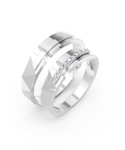 Nhẫn cưới E870 vàng trắng White Gold kiểu dáng hiện đại, nổi bật