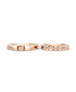 Nhẫn cưới E871 vàng hồng Rose Gold thiết kế đối xứng, phong cách, ấn tượng