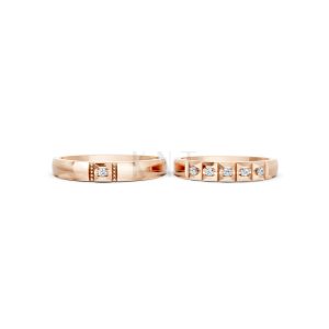 Nhẫn cưới E871 vàng hồng Rose Gold thiết kế đối xứng, phong cách, ấn tượng