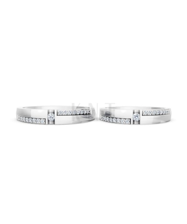 NHẪN CƯỚI E878 màu vàng trắng White Gold vàng sáng bóng, thiết kế trẻ trung