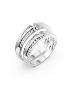 NHẪN CƯỚI E878 màu vàng trắng White Gold kiểu dáng hiện đại, nổi bật