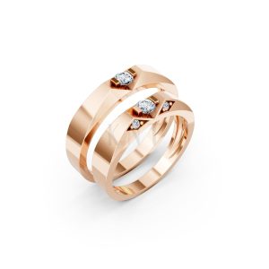 Nhẫn cưới E890 vàng hồng Rose Gold họa tiết ấn tượng, cá tính