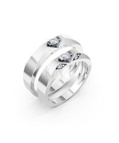 Nhẫn cưới E890 vàng trắng White Gold kiểu dáng hiện đại, nổi bật