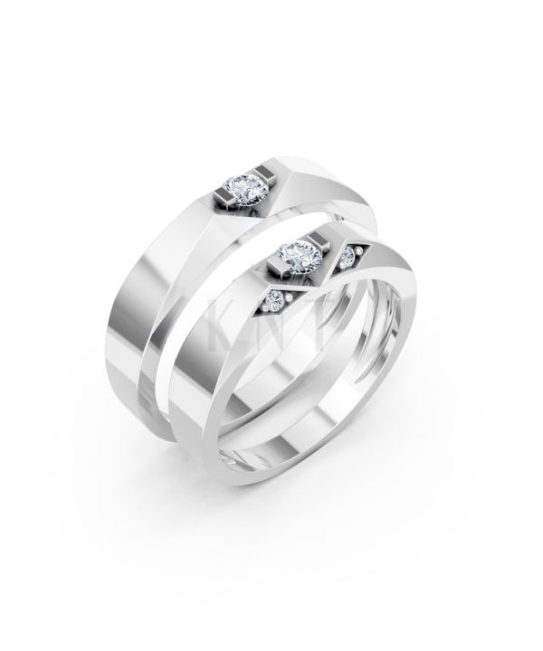 Nhẫn cưới E890 vàng trắng White Gold kiểu dáng hiện đại, nổi bật