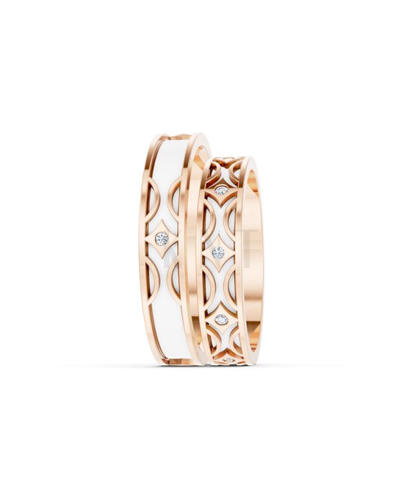 Nhẫn Cưới Collab Ceramic - E895 màu vàng hồng Rose Gold vàng đẹp, họa tiết hình học, độc đáo