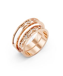 Nhẫn Cưới Collab Ceramic - E895 màu vàng hồng Rose Gold họa tiết ấn tượng, cá tính