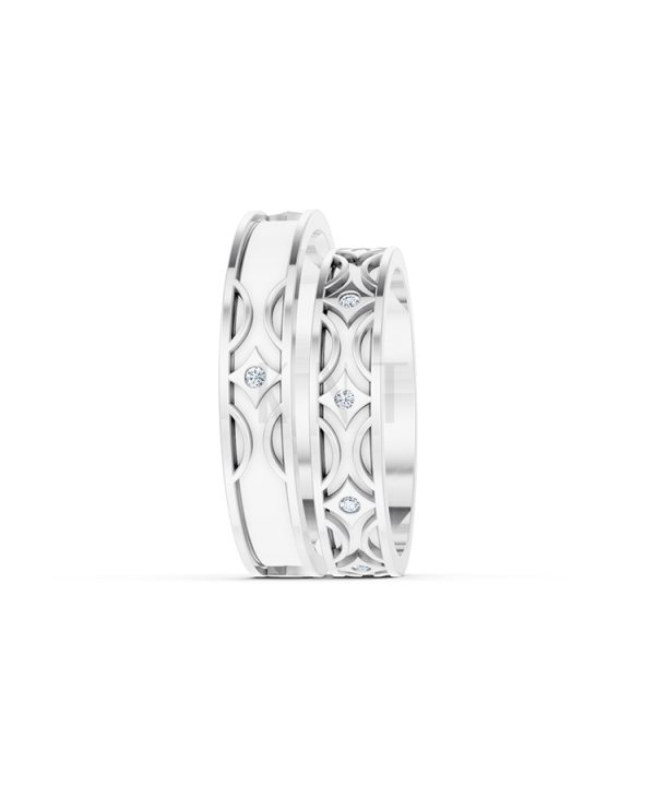 Nhẫn Cưới Collab Ceramic - E895 màu vàng trắng White Gold vàng sáng, đường nét sắc sảo, tinh tế