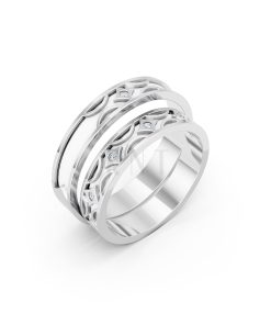 Nhẫn Cưới Collab Ceramic - E895 màu vàng trắng White Gold kiểu dáng hiện đại, nổi bật