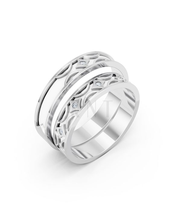 Nhẫn Cưới Collab Ceramic - E895 màu vàng trắng White Gold kiểu dáng hiện đại, nổi bật