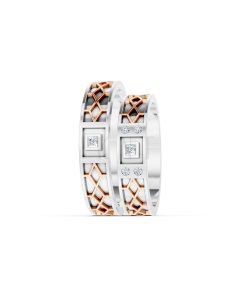 Nhẫn Cưới Collab Ceramic - E896 - Nhẫn cưới vàng tráng men đính đá phối màu Dual Color cặp đôi, phong cách trẻ trung, nổi bật