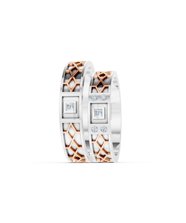 Nhẫn Cưới Collab Ceramic - E896 - Nhẫn cưới vàng tráng men đính đá phối màu Dual Color cặp đôi, phong cách trẻ trung, nổi bật