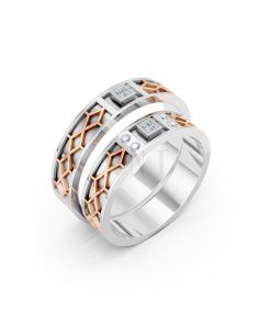 Nhẫn Cưới Collab Ceramic - E896 - Nhẫn cưới vàng tráng men đính đá phối màu Dual Color họa tiết ấn tượng, cá tính