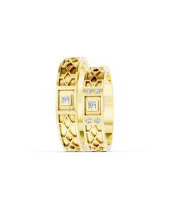 Nhẫn Cưới Collab Ceramic - E896 - Nhẫn cưới vàng tráng men đính đá màu Vàng Gold mặt nhẫn chạm khắc tinh xảo, độc đáo