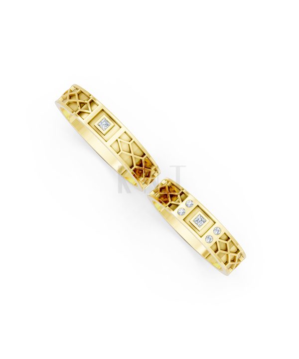 Nhẫn Cưới Collab Ceramic - E896 - Nhẫn cưới vàng tráng men đính đá màu Vàng Gold đính đá trắng, thiết kế phá cách, sang trọng