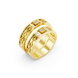 Nhẫn Cưới Collab Ceramic - E896 - Nhẫn cưới vàng tráng men đính đá màu Vàng Gold thiết kế tinh tế, sang trọng