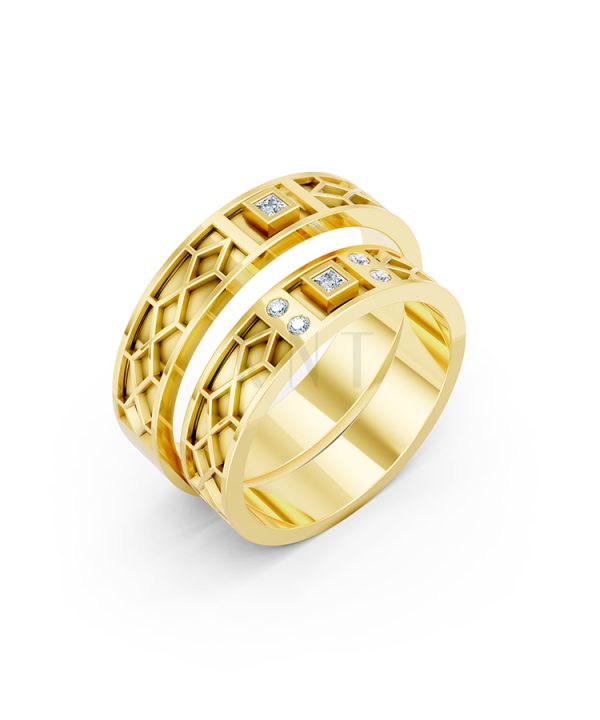 Nhẫn Cưới Collab Ceramic - E896 - Nhẫn cưới vàng tráng men đính đá màu Vàng Gold thiết kế tinh tế, sang trọng