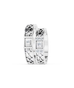 Nhẫn Cưới Collab Ceramic - E896 - Nhẫn cưới vàng tráng men đính đá màu vàng trắng White Gold vàng sáng, đường nét sắc sảo, tinh tế