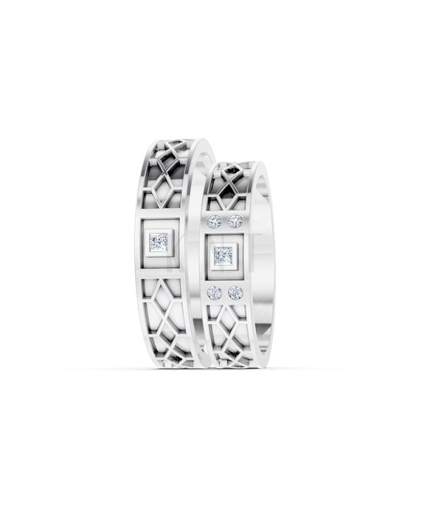 Nhẫn Cưới Collab Ceramic - E896 - Nhẫn cưới vàng tráng men đính đá màu vàng trắng White Gold vàng sáng, đường nét sắc sảo, tinh tế