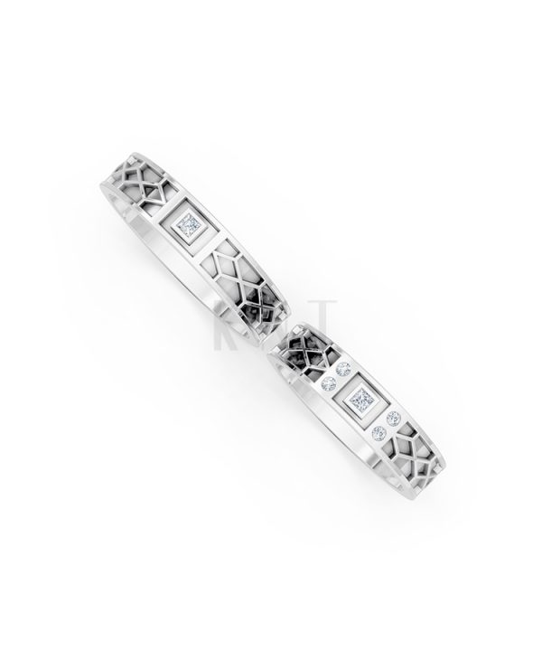 Nhẫn Cưới Collab Ceramic - E896 - Nhẫn cưới vàng tráng men đính đá màu vàng trắng White Gold kiểu dáng cá tính, hiện đại