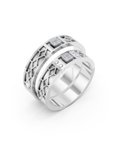 Nhẫn Cưới Collab Ceramic - E896 - Nhẫn cưới vàng tráng men đính đá màu vàng trắng White Gold kiểu dáng hiện đại, nổi bật