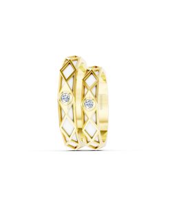 Nhẫn Cưới Collab Ceramic - E899 - Nhẫn cưới tráng men 1 hột đá màu Vàng Gold vàng 10K/14K/18K/607 đính đá nhỏ, thanh lịch