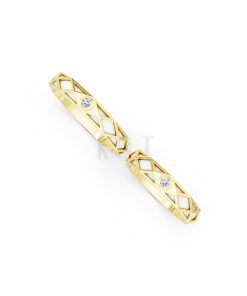 Nhẫn Cưới Collab Ceramic - E899 - Nhẫn cưới tráng men 1 hột đá màu Vàng Gold đính đá trắng, thiết kế phá cách, sang trọng