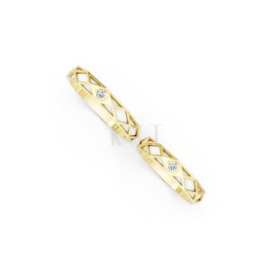 Nhẫn Cưới Collab Ceramic - E899 - Nhẫn cưới tráng men 1 hột đá màu Vàng Gold đính đá trắng, thiết kế phá cách, sang trọng