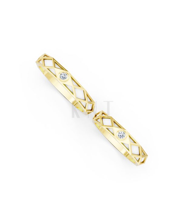 Nhẫn Cưới Collab Ceramic - E899 - Nhẫn cưới tráng men 1 hột đá màu Vàng Gold đính đá trắng, thiết kế phá cách, sang trọng