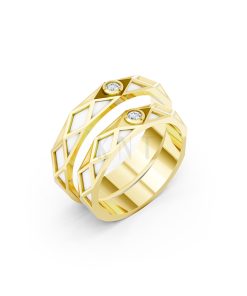 Nhẫn Cưới Collab Ceramic - E899 - Nhẫn cưới tráng men 1 hột đá màu Vàng Gold thiết kế tinh tế, sang trọng