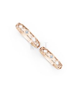 Nhẫn Cưới Collab Ceramic - E899 - Nhẫn cưới tráng men 1 hột đá màu vàng hồng Rose Gold vàng đẹp, họa tiết hình học, độc đáo