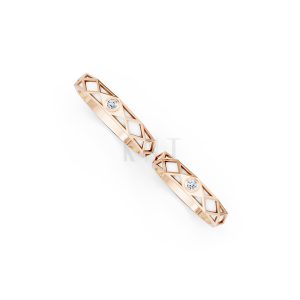 Nhẫn Cưới Collab Ceramic - E899 - Nhẫn cưới tráng men 1 hột đá màu vàng hồng Rose Gold vàng đẹp, họa tiết hình học, độc đáo