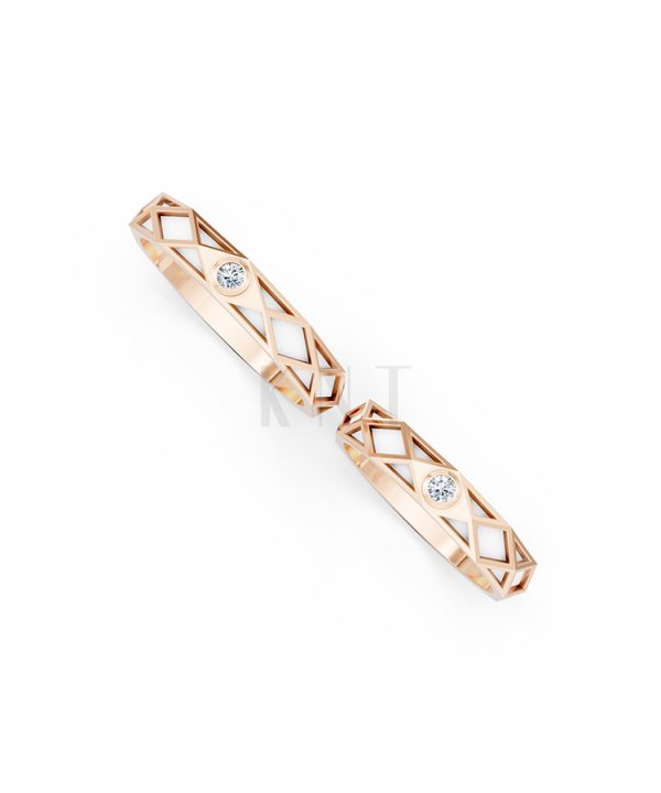Nhẫn Cưới Collab Ceramic - E899 - Nhẫn cưới tráng men 1 hột đá màu vàng hồng Rose Gold vàng đẹp, họa tiết hình học, độc đáo