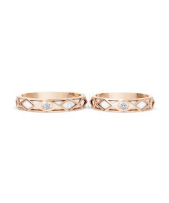 Nhẫn Cưới Collab Ceramic - E899 - Nhẫn cưới tráng men 1 hột đá màu vàng hồng Rose Gold thiết kế đối xứng, phong cách, ấn tượng