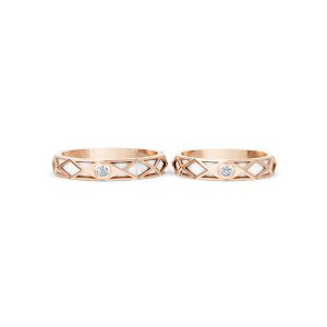 Nhẫn Cưới Collab Ceramic - E899 - Nhẫn cưới tráng men 1 hột đá màu vàng hồng Rose Gold thiết kế đối xứng, phong cách, ấn tượng