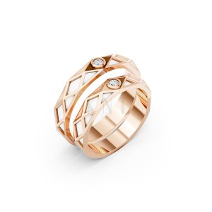 Nhẫn Cưới Collab Ceramic - E899 - Nhẫn cưới tráng men 1 hột đá màu vàng hồng Rose Gold họa tiết ấn tượng, cá tính