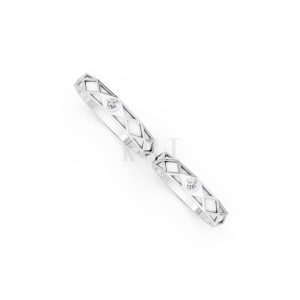 Nhẫn Cưới Collab Ceramic - E899 - Nhẫn cưới tráng men 1 hột đá màu vàng trắng White Gold kiểu dáng cá tính, hiện đại