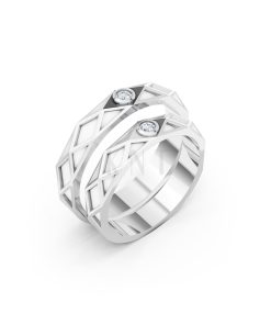 Nhẫn Cưới Collab Ceramic - E899 - Nhẫn cưới tráng men 1 hột đá màu vàng trắng White Gold kiểu dáng hiện đại, nổi bật