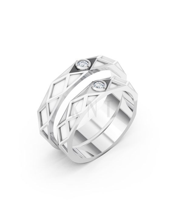 Nhẫn Cưới Collab Ceramic - E899 - Nhẫn cưới tráng men 1 hột đá màu vàng trắng White Gold kiểu dáng hiện đại, nổi bật