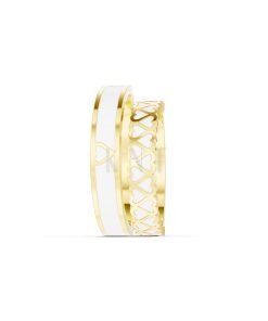 Nhẫn Cưới Collab Ceramic - E900 - Nhẫn cưới tráng men họa tiết trái tim màu Vàng Gold đính đá trắng, thiết kế phá cách, sang trọng