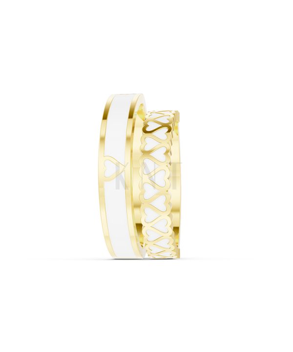 Nhẫn Cưới Collab Ceramic - E900 - Nhẫn cưới tráng men họa tiết trái tim màu Vàng Gold đính đá trắng, thiết kế phá cách, sang trọng
