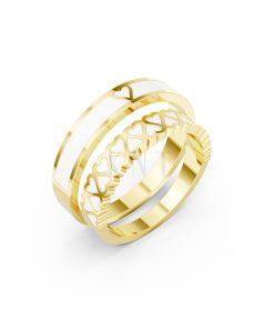 Nhẫn Cưới Collab Ceramic - E900 - Nhẫn cưới tráng men họa tiết trái tim màu Vàng Gold thiết kế tinh tế, sang trọng