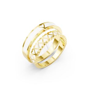 Nhẫn Cưới Collab Ceramic - E900 - Nhẫn cưới tráng men họa tiết trái tim màu Vàng Gold thiết kế tinh tế, sang trọng
