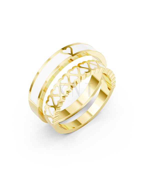 Nhẫn Cưới Collab Ceramic - E900 - Nhẫn cưới tráng men họa tiết trái tim màu Vàng Gold thiết kế tinh tế, sang trọng